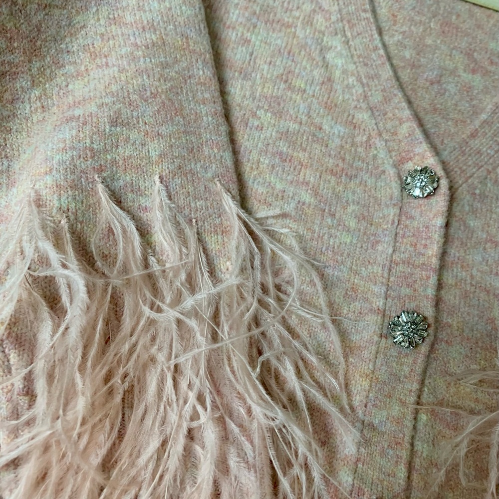 Cinq A Sept. BNWOT! Peach Brianna ostrich feather-embellished cardigan. - Picture 5 of 7